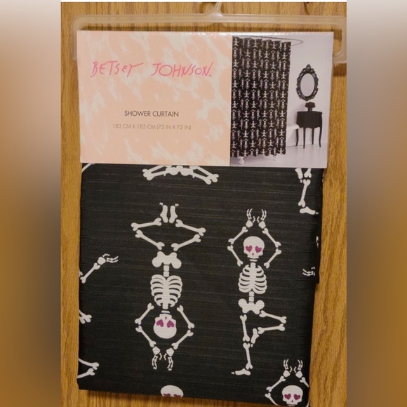 Betsey Johnson Other - Betsey Johnson Black and White Skeleton Yoga Shower Curtain